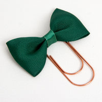 Forest Green Bow Planner Clip with wide rose gold paper clip