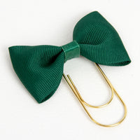 Forest Green Bow Planner Clip with wide gold paperclip