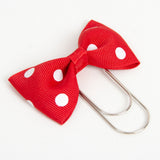 Red Dotted or Solid Bow Planner Clip - Bookmark in Silver or Gold