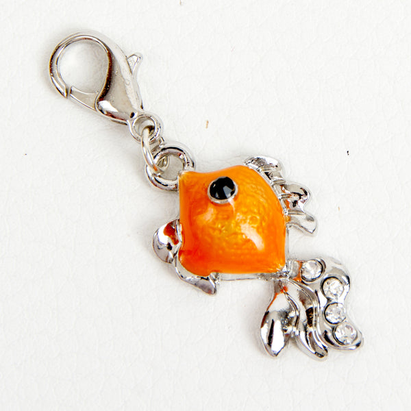 Orange Enamel Goldfish Charm with Rhinestone Tail