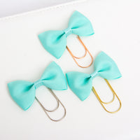 Aqua Bow Wide Planner Clip - Bookmark in Silver, Gold or Rose Gold