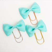 Aqua Bow Wide Planner Clip - Bookmark in Silver, Gold or Rose Gold