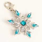 Snowflake Charm with blue and clear crystals and lobster claw clasp