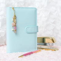 Pink and Gold Planner Accessory with Rhinestone Butterfly Charm and Enamel Flower Charm