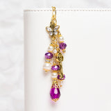 Fuchsia Crystal Dangle Charm with Butterfly and Gold Key