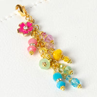 Rainbow Dangle Charm with Pink Enamel Rhinestone Flower