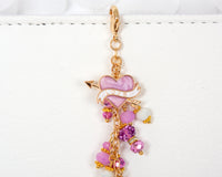 Valentine Charm with Purple and White Crystals and Enamel Heart Charm