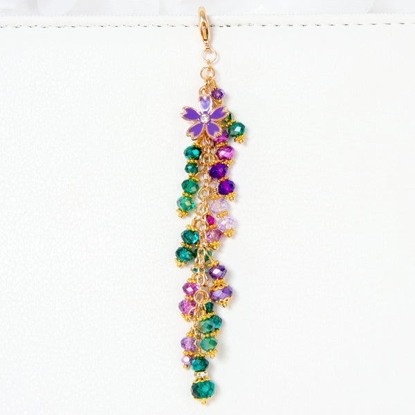 Enamel Flower Charm with Teal and Purple Crystal Dangle