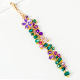 Teal and Purple Dangle Charm with Enamel Flower