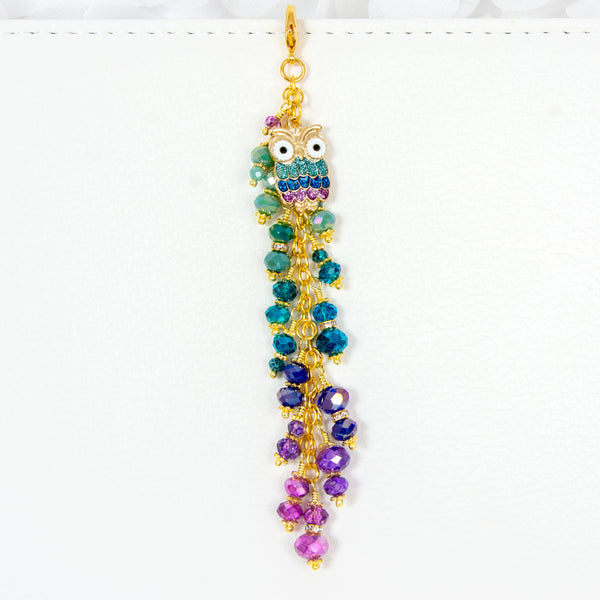 Glitter Owl Planner Charm with Jewel Toned Dangle