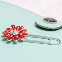 Red Enamel Flower Planner Clip - Bookmark