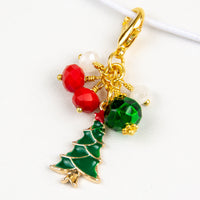 Enamel Christmas Tree Lobster Clasp Charm with red, green and white beaded cyrstals