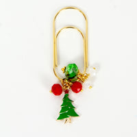 Christmas Tree Dangle Clip or Planner Charm with Red, Green and White Beads and Gold Hardware 