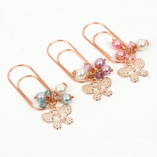 Rose Gold Butterfly Planner Dangle Clip Bookmarks