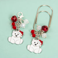 Christmas Polar Bear Dangle Charm and Dangle Clip with red and white beads