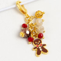 Enamel Gingerbread Man Charm with Red, Brown, Buff and Gold Filigree Beads