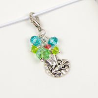 Frog Stitch Marker with blue and green crystals 