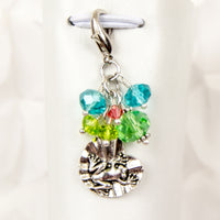 Frog and Lilypad lobster clasp charm with blue and green crystals