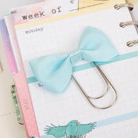 Light Blue Bow Wide Planner Clip - Bookmark in Silver, Gold or Rose Gold