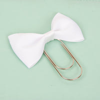 White grosgrain bow paperclip in silver