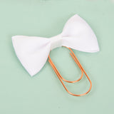 White grosgrain bow paperclip in rose gold