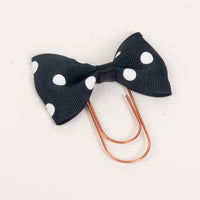 Black and White polka dotted bow paperclip with rose gold wide paperclip