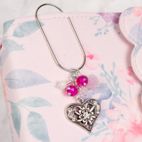 Silver Rhinestone Heart Dangle Clip with Pink Crystals sparkleprincessco.com