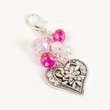 Heart and Flower Charm with Rhinestones and Pink Crystals Valentine Charm sparkleprincessco.com