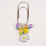 Daisy Planner Clip or Charm with Yellow, Green, Blue and Purple Crystals