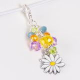 Daisy Planner Clip or Charm with Yellow, Green, Blue and Purple Crystals