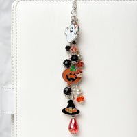 Halloween Planner Charm with Ghost, Jack-O-Lantern and Witch Hat Charms and Crystal Dangle