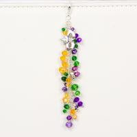 Masquerade Charm with Mask and Fleur de lis Charms and Purple, Yellow and Green Crystal Dangle