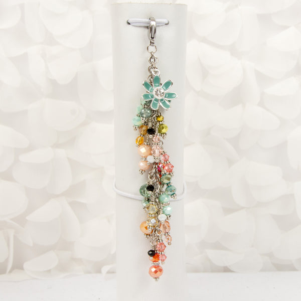 Blue Flower Dangle Charm with Subdued Rainbow Crystal Dangle