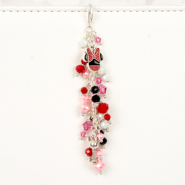 Mouse and Key Charm with pink , red, white and black crystals and enamel minnie charm