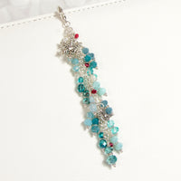 Winter Twilight Snowflake and Bird Dangle Charm with Blue Crystals, Shell Pearls and small red beads