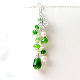 Shamrock Planner Charm with Pearl and Green Crystal Dangle