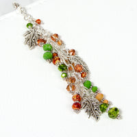 Fall Leaves Planner Charm with Silver-toned Leaves and Dangle of Autumn Toned Crystals