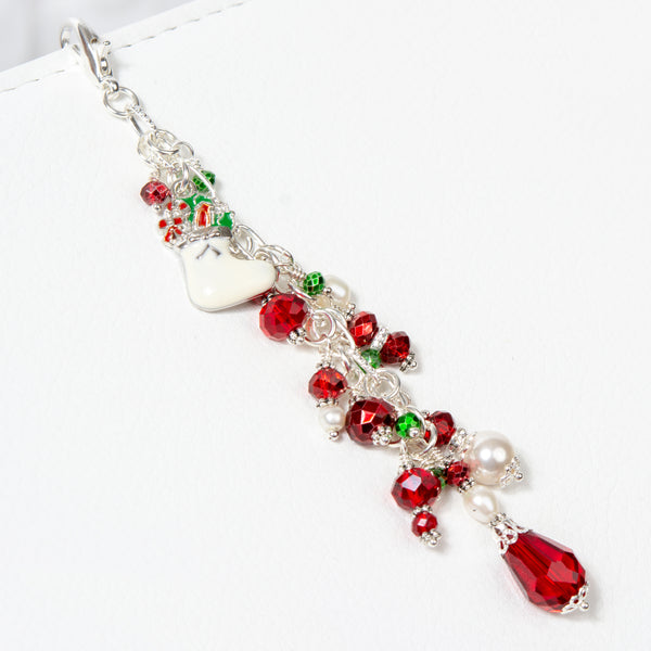Christmas Stocking Planner Charm with Red & Green Crystal Dangle
