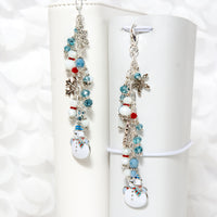 Enamel Snowman Planner Charm with Snowflakes and Crystal Dangle