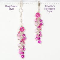 Ring Bound Style and Traveler's Notebook Style Comparison Pink and Silver Flower Dangle Charm