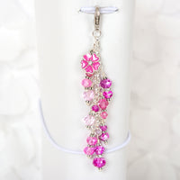 Pink Blossom Traveler's Notebook Charm with mixed pink crystal dangle and silver toned hardware