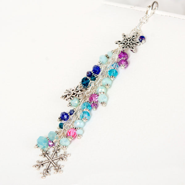 Frozen Winter Planner Charm with Blue, Aqua, Teal. Pink and Purple Crystal Dangle