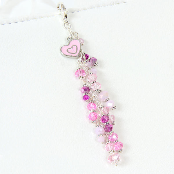 Pink Heart Planner Charm with a Mixed Pink Crystal Dangle