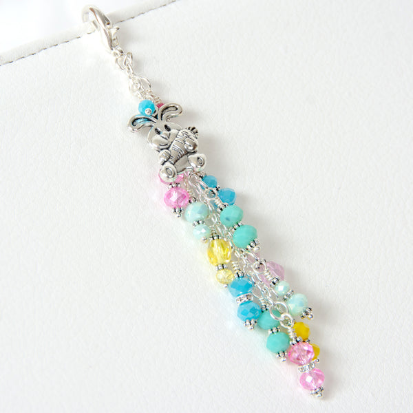 Bunny Planner Charm with a Pastel Rainbow Crystal Dangle