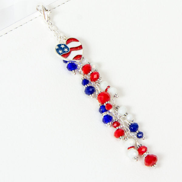 Patriotic Planner Heart Dangle Charm with US Falg Charm