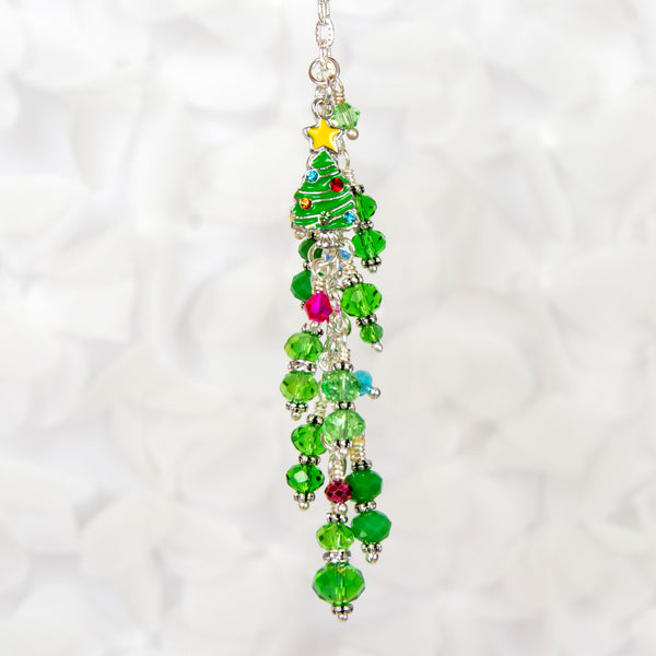 Enamel Christmas Tree Dangle Planner Charm with Green Crystals 