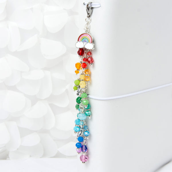 Rainbow and Hot Air Balloon Planner Charm with Rainbow Dangle and Silver Toned Hardware