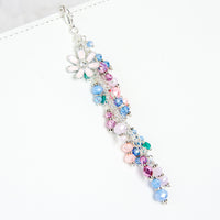 Blush Pink Flower Charm with Pink, Blue and Teal Crystal Dangle