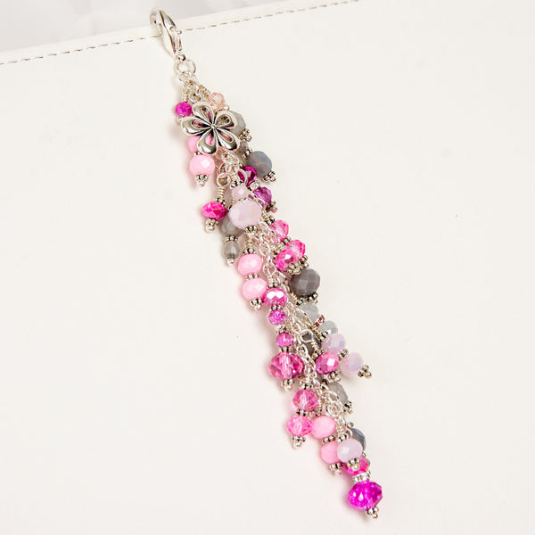 Pink and Gray Dangle Planner Charm with Flower