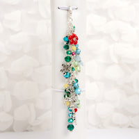 Cranberry Rose Dangle Planner Charm with Red Flower, Deer and Snowflake Charms and Red, Green, Blue and Yellow Crystals